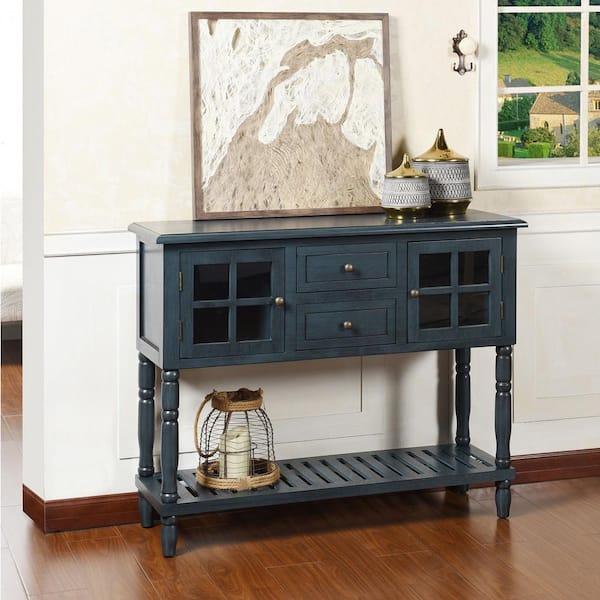 Jasper Farmhouse 42 in. Weathered Antique Navy-Blue Rectangle MDF Console Table