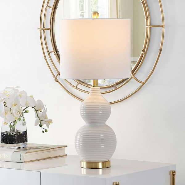 Emery 24.5 in. Ivory Table Lamp with White Shade