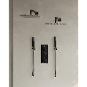 8-Spray Patterns 2.5 GPM Wall Mount Two 12 in. Fixed Shower Head with Handheld with Two Curved Flat Handheld Shower Head