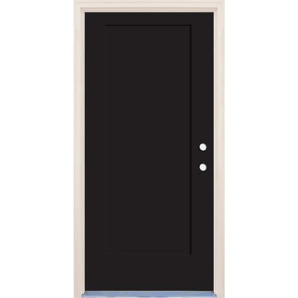 Builders Choice 36 in. x 80 in. 1 Panel Left-Hand Onyx Painted Fiberglass Prehung Front Door w/4-9/16 in. Frame and Nickel Hinges