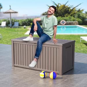 180 Gal. Resin Wood Look Large Outdoor Storage Deck Box with Lockable Lid