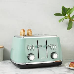 Cotswold 1500 W 4-Slice Wide Slot Sage Retro Toaster with Removable Crumb Tray and Adjustable Settings