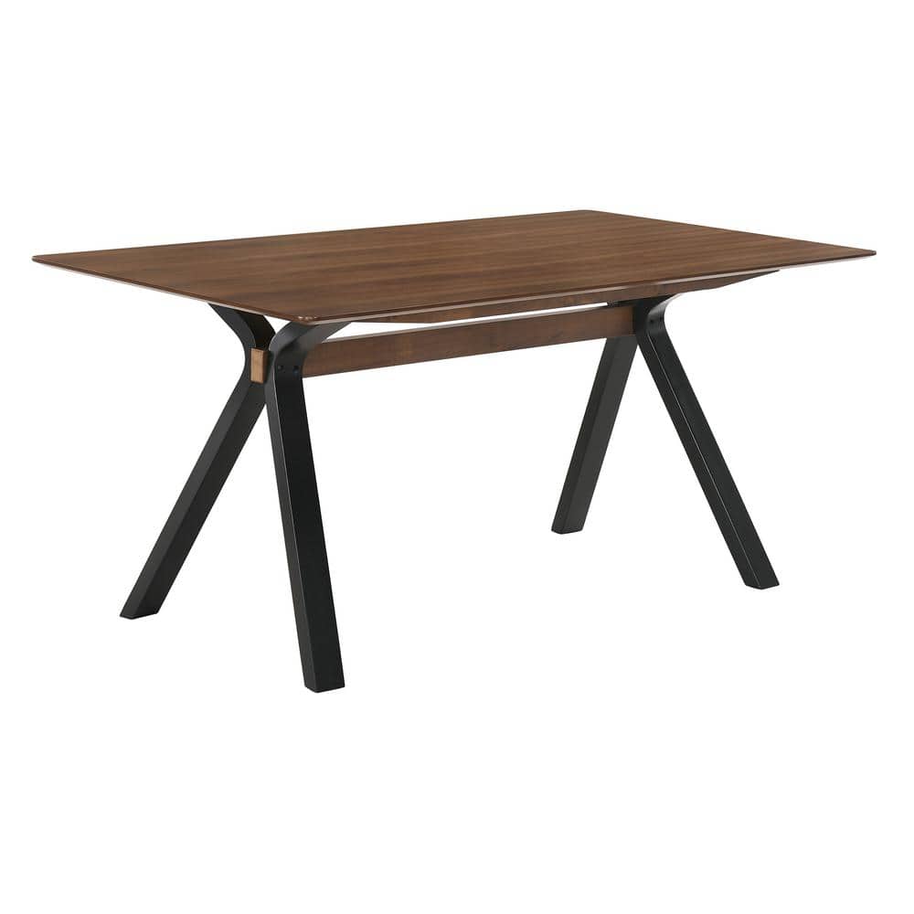 Laredo 63 in. Walnut Wood Mid-Century Modern Dining Table with Black Legs