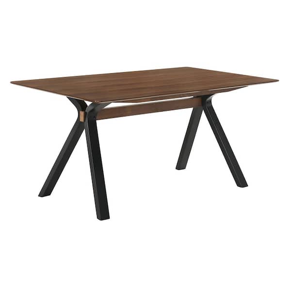 Armen Living Laredo 63 in. Walnut Wood Mid-Century Modern Dining Table with Black Legs