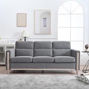 79.53 in. Wide Straight Arm Fabric Rectangle Modern Sofa in. Gray with Side Pocket