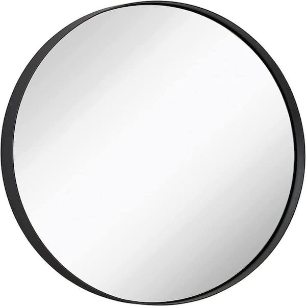 24 in. W x 24 in. H Round Aluminum Alloy Frame with Inner Deep Design and Tempered Glass Wall Mirror in Matte Black