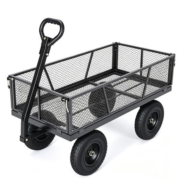 1200lbs Heavy Duty Steel Garden Wagon, 13" Pneumatic Tires Cart with Removable Mesh Sides & Rotating Handle