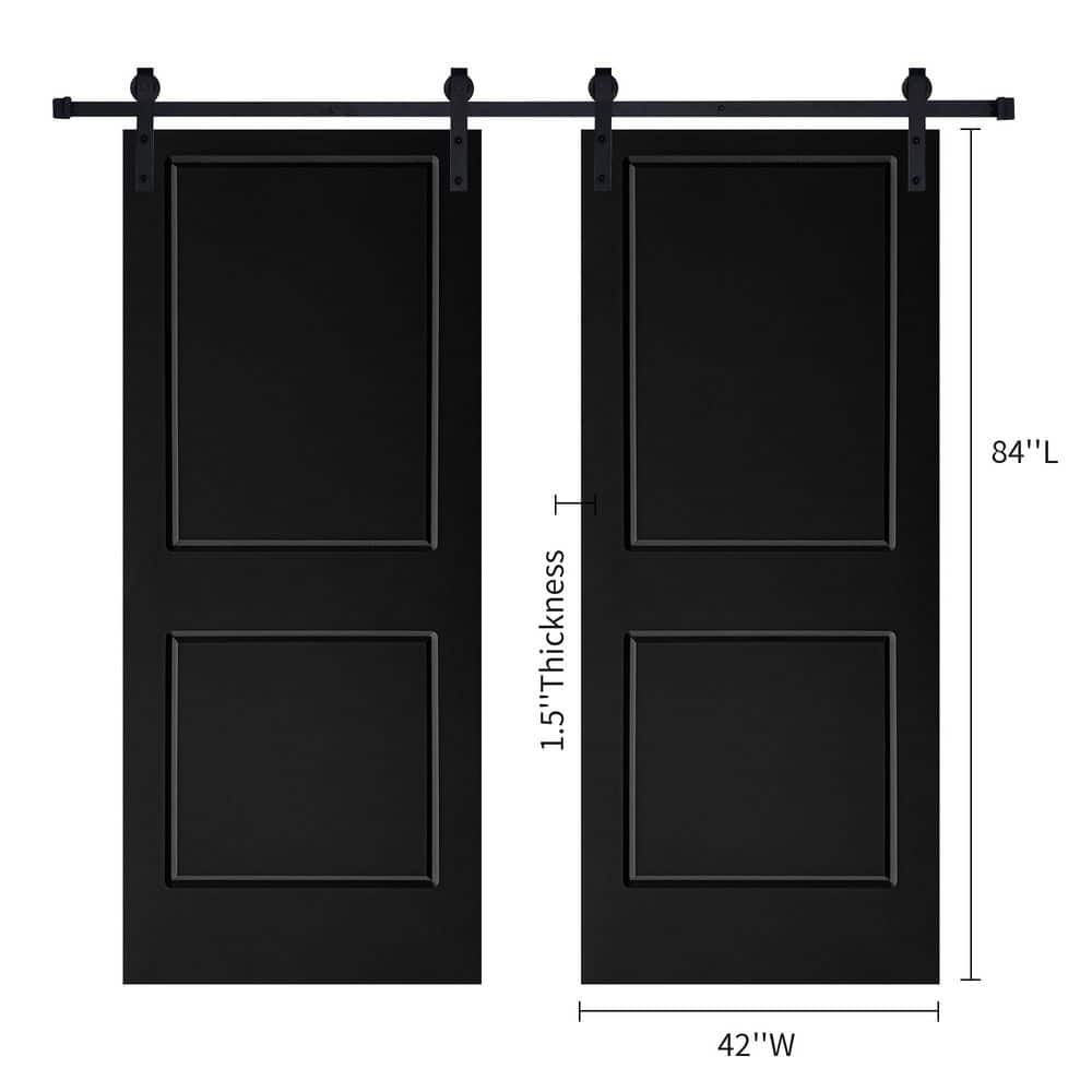 Double Modern 2-Panel 42 in. x 84 in. MDF Black Barn Sliding Door With Hardware kit price history on PriceWatchPro
