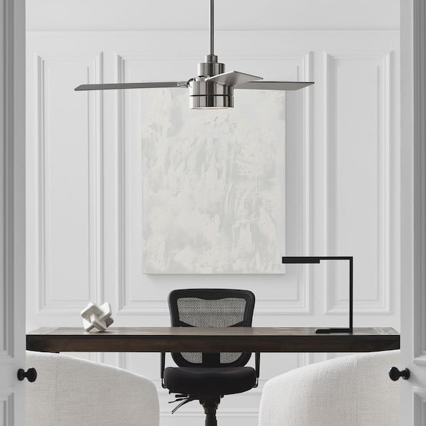 Generation Lighting - Jovie 52 in. Modern Indoor/Outdoor Brushed Steel Ceiling Fan with Silver/American Walnut Reversible Blades, Light Kit