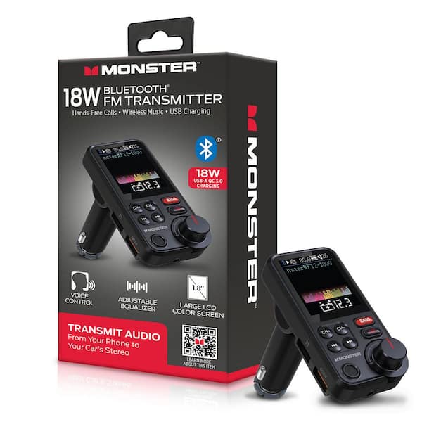 18-Watt Bluetooth FM Transmitter with QC 3.0 Fast Charging, Hands-Free Calls Adjustable Equalizer Large LCD Color Screen