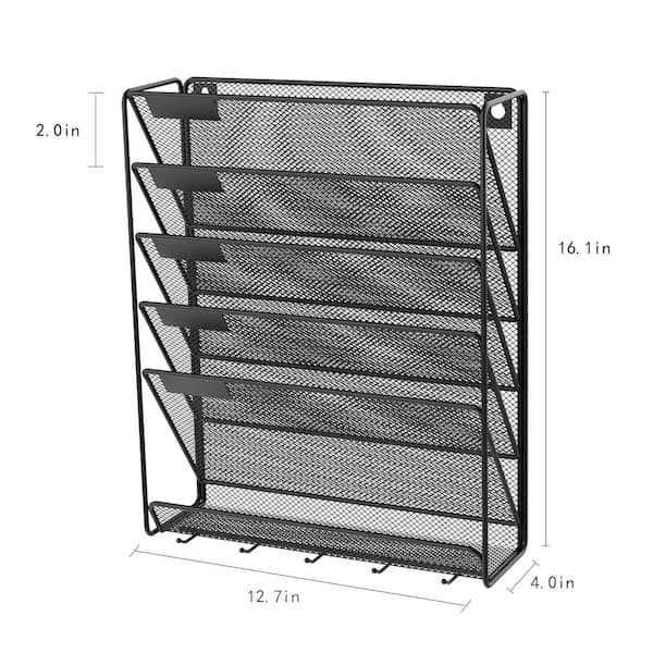 12.7 in. x 4 in. Black Hanging Wall Magazine Rack Holder