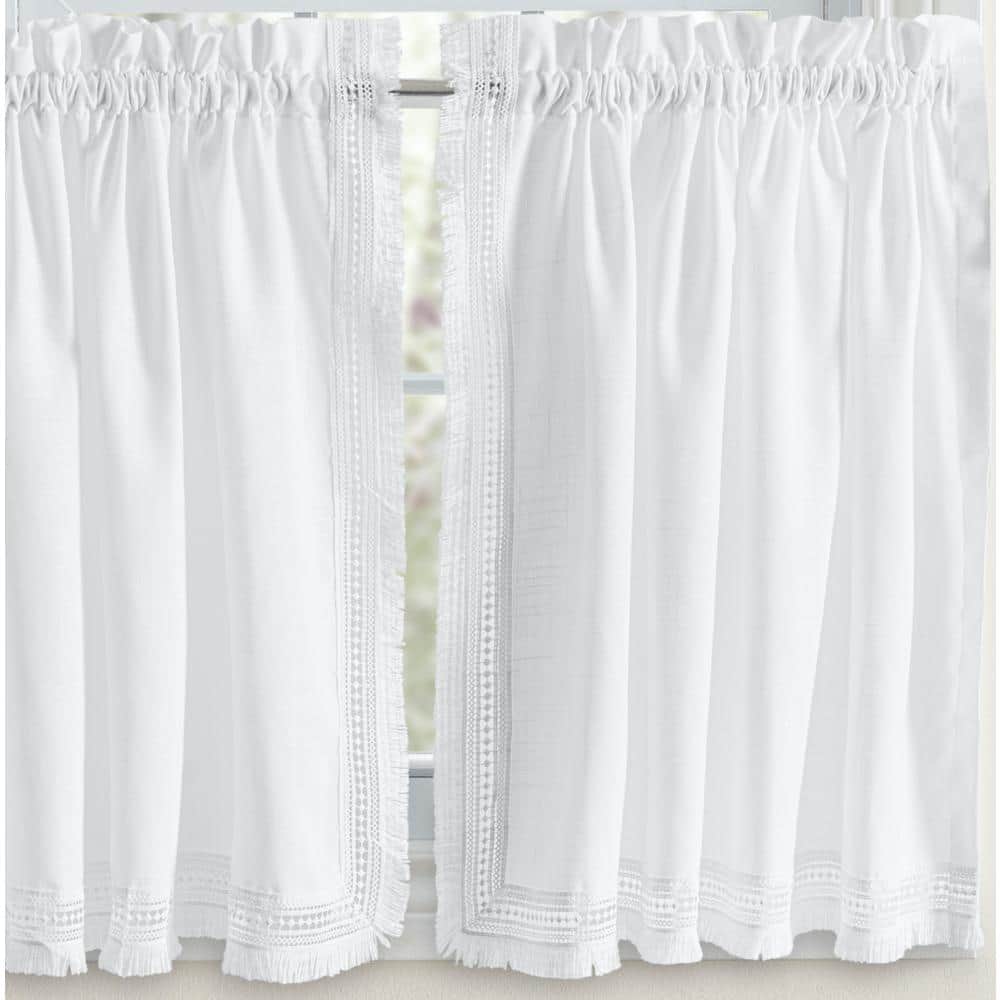 White Sheer Cotton Polyester Linen Rod Pocket Tier Curtain