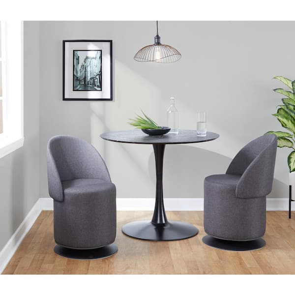 Finch Charcoal Fabric and Black Metal Swivel Side Chair with Folding Backrest