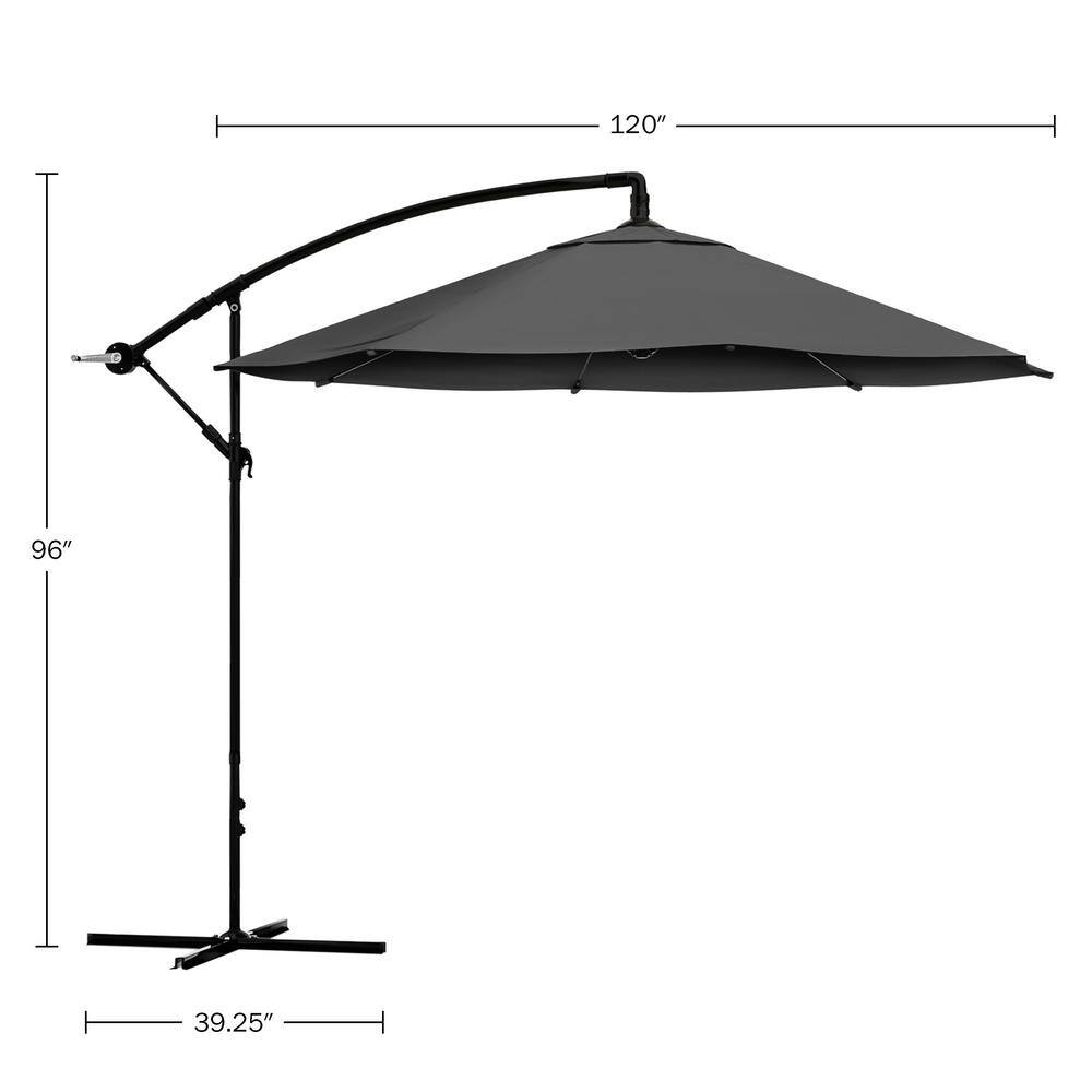 10-Foot Gray Aluminum Cantilever Patio Umbrella with Crank Lift