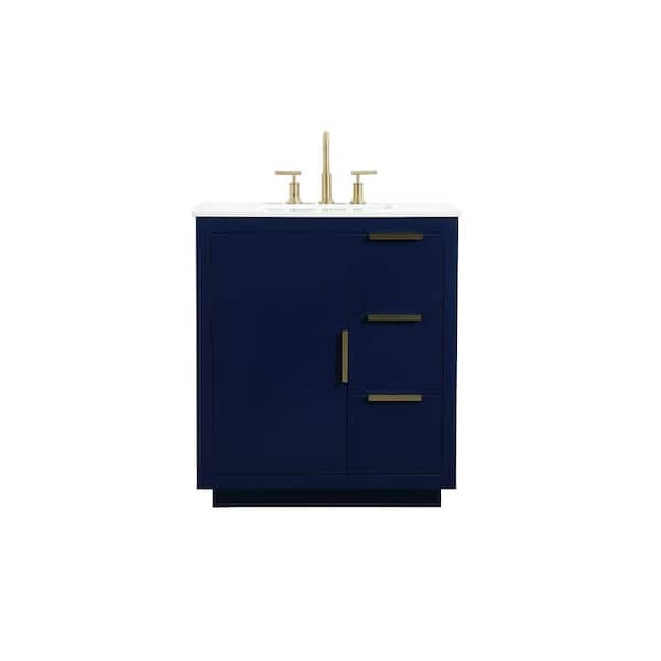Unbranded Simply Living 30 in. W x 19 in. D x 34 in. H Bath Vanity in Blue with Calacatta White Engineered Marble Top
