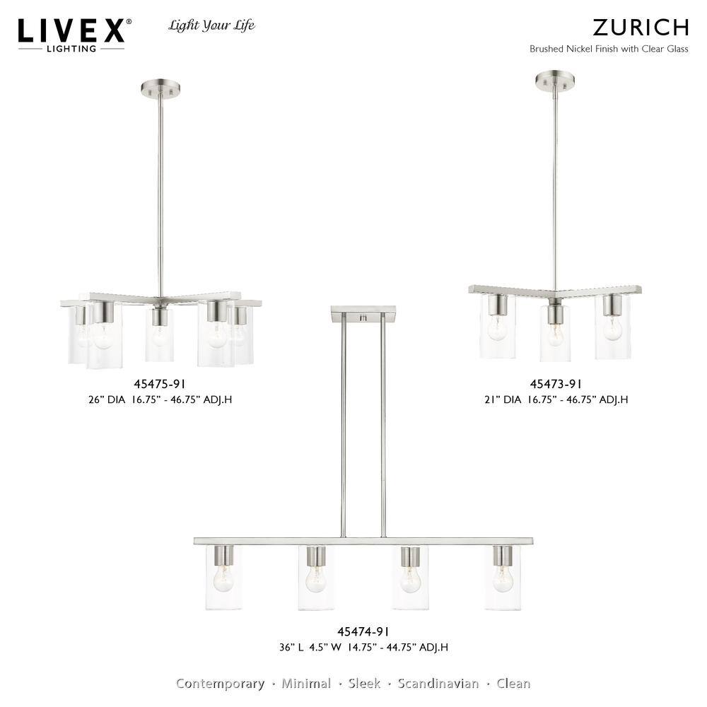 Zurich Elegance 3-Light Brushed Nickel Chandelier with Clear Glass