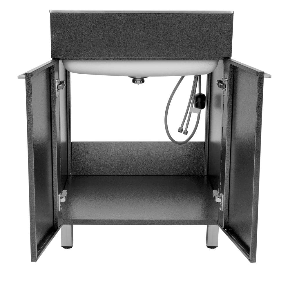 Gray Stainless Steel Drop-In Utility Sink with Faucet and Cabinet
