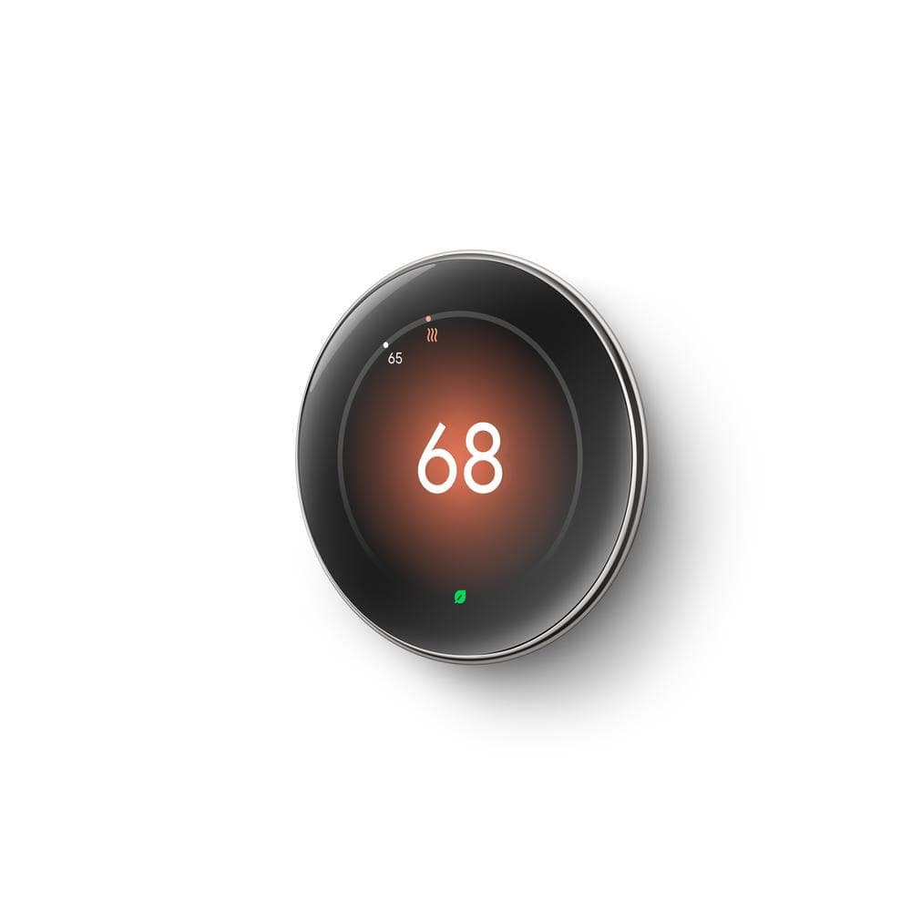 Polished Silver Smart Thermostat with Temperature Sensor