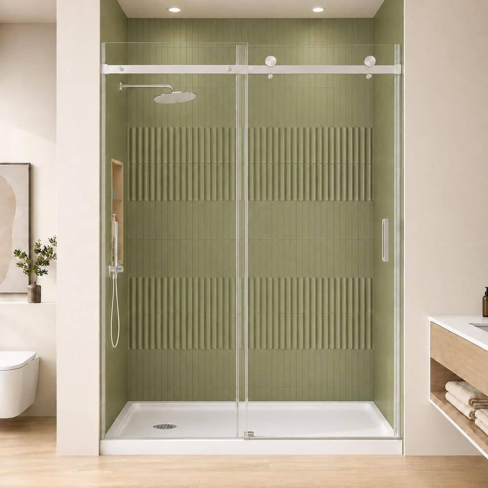 55-60 in. W x 76 in. H Sliding Frameless Shower Door in Brushed Nickel with Clear Tempered Glass price history on PriceWatchPro