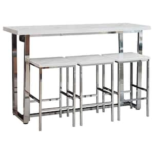 Marmot 4-piece White Marble and Chrome Counter Height Set