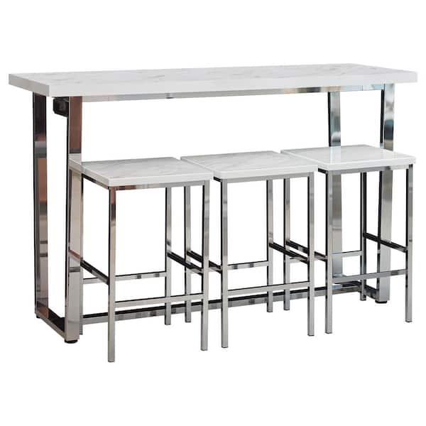 Coaster Marmot 4-piece White Marble and Chrome Counter Height Set