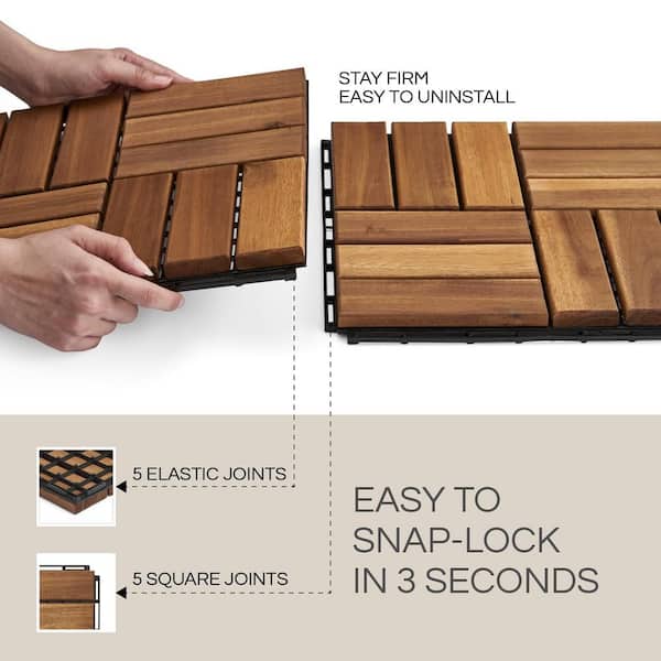10-Piece 12 in. x 12 in. Interlocking Deck Tiles, Patio Flooring Outdoor Waterproof for Balcony, Backyard