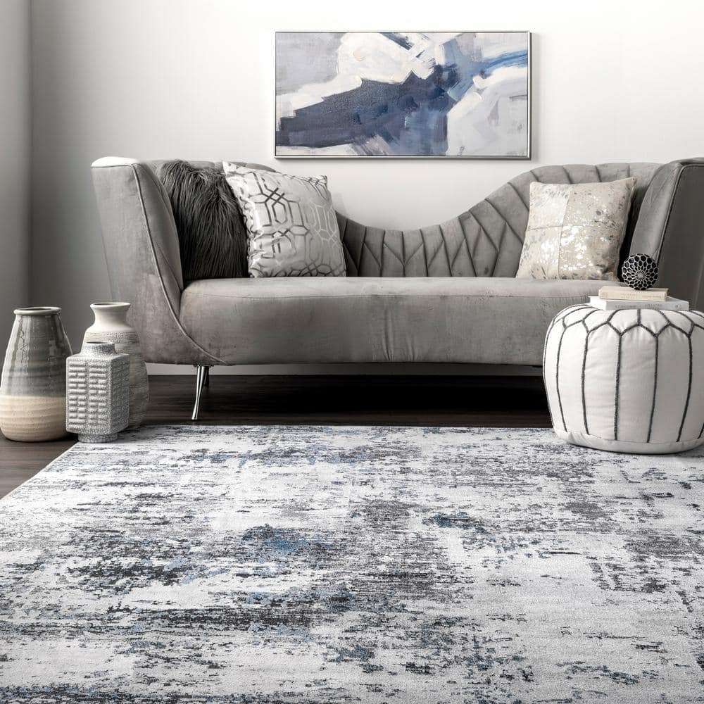 Gray Abstract Washable Synthetic Area Rug, 2' 6" x 8'