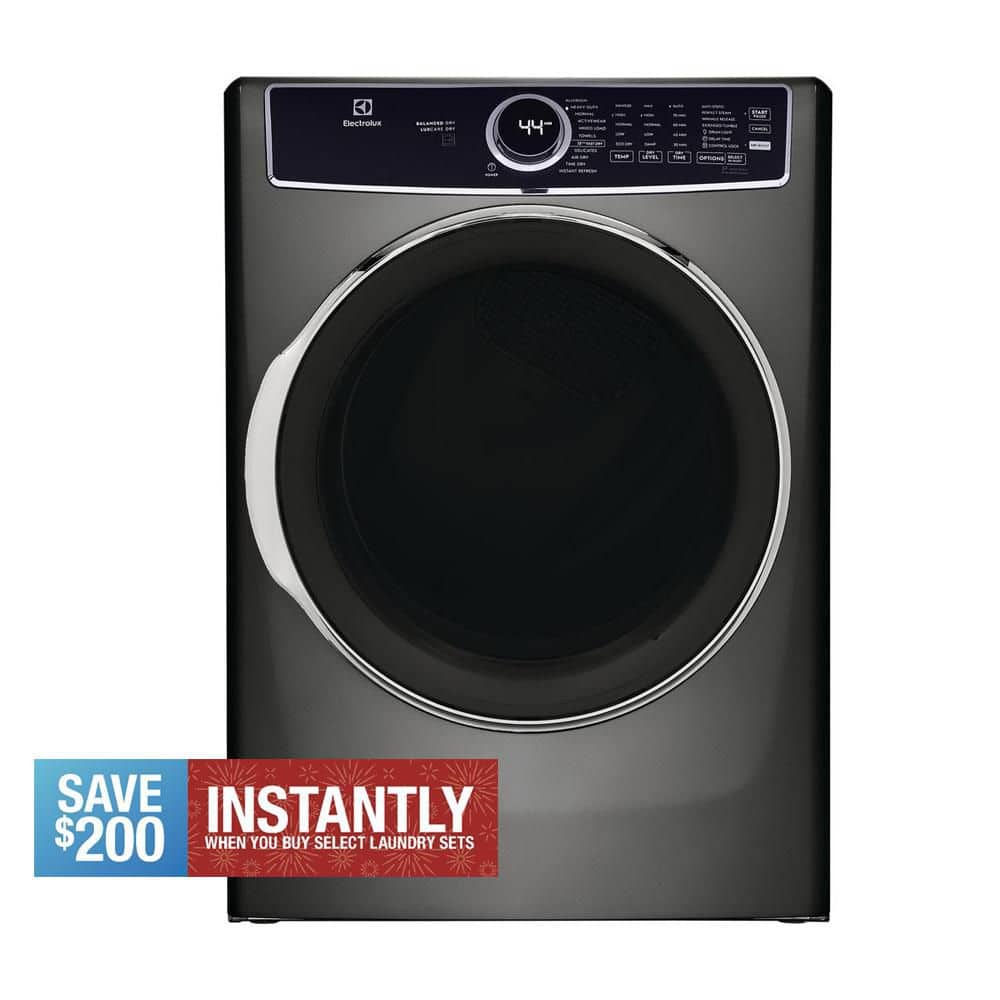 8 cu. ft. vented Front Load Stackable Electric Dryer in Titanium with LuxCare Dry and Perfect Steam