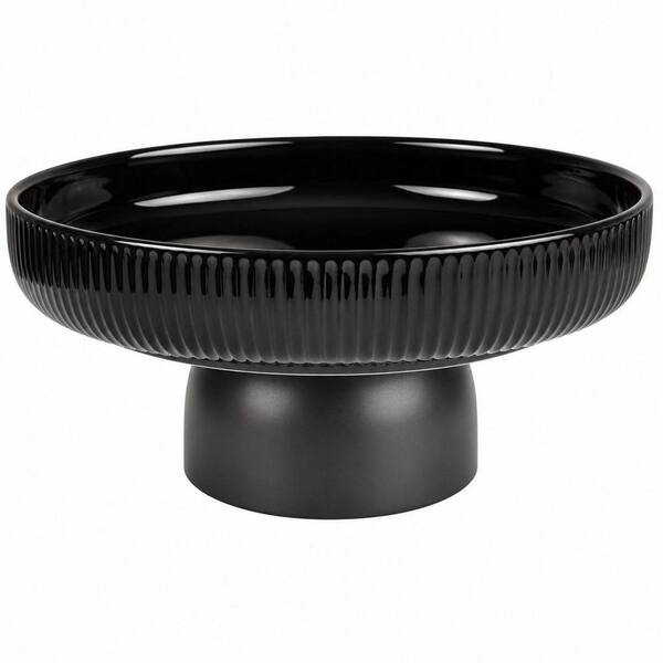 11 in. 68 oz. Ceramic Fruit Bowl for Bread, Candy, Snacks Organizer, Pedestal Bowl for Kitchen Counter Decor, Black