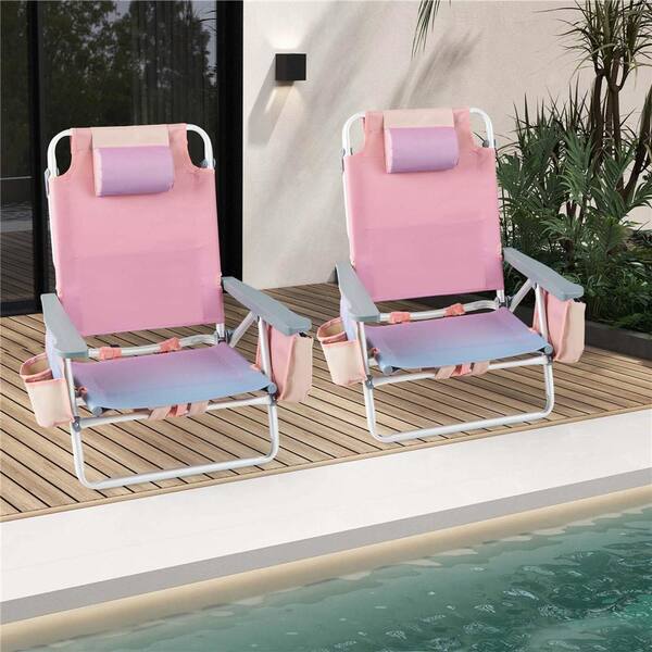 Costway Pink Aluminum Folding Backpack Beach Chair with Storage