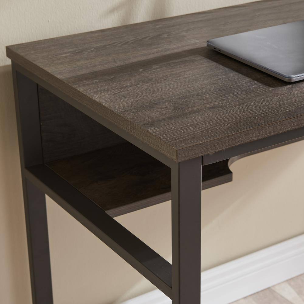 Gray Wood and Metal Desk with Lower Shelf