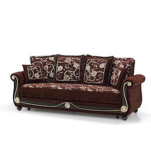 Washington Collection Convertible 95 in. Brown Chenille 3-Seater Twin Sleeper Sofa Bed with Storage