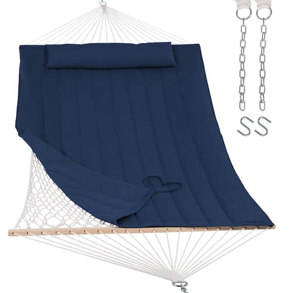 Atesun 10 ft. to 14 ft. Outdoor Rope Hammock with Polyester Pad, 475 lbs. Capacity, Dark Blue