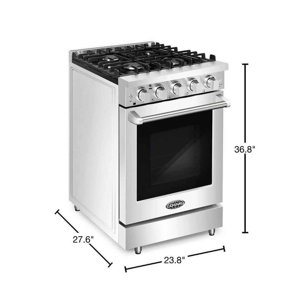 24-inch Stainless Steel Gas Range with Convection Oven and Cast Iron Grates
