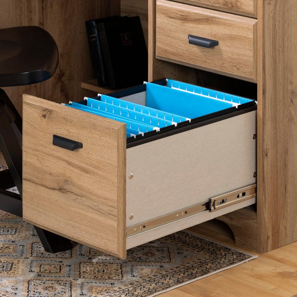 Nordik Oak Wood Computer Desk with Hutch and Drawers