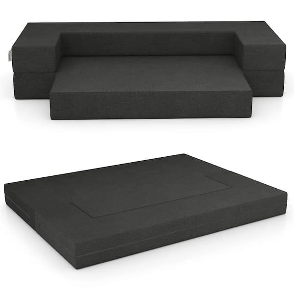 Costway 80 in. Grey Queen Size Folding Sofa Couch Bed Convertible Floor Couch Lounge Sleeper Bed