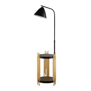 66.6 in. Luxury Shelves Matte Black 1-Light Swing Arm Floor Lamp for Living Room with Metal Shade