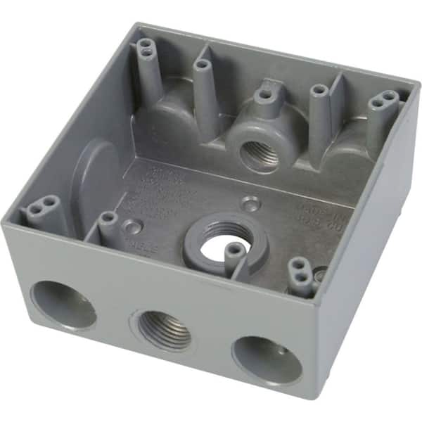 Greenfield 2 Gang Weatherproof Electrical Outlet Box with Three 1/2 in. Holes - Gray