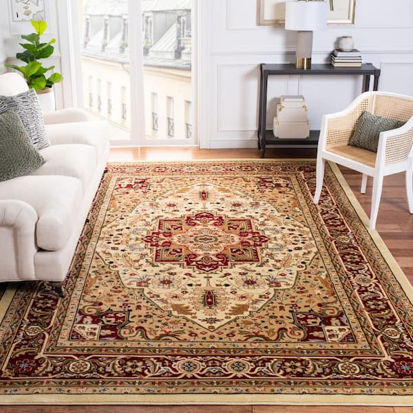 Lyndhurst Ivory/Red 11 ft. x 15 ft. Floral Border Medallion Area Rug