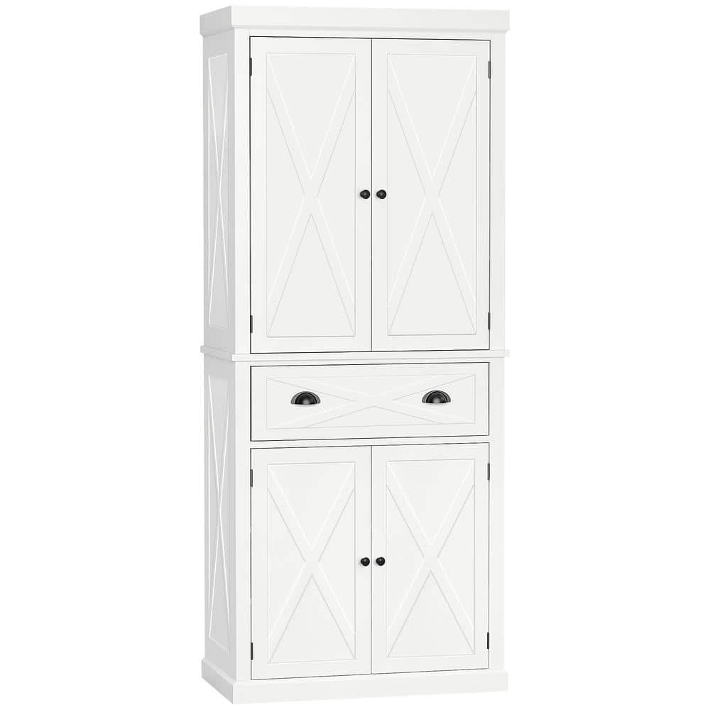 White Freestanding 4-Door Kitchen Pantry Cabinet with Drawer