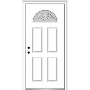 30 in. x 80 in. Grace Right-Hand Inswing Fan-Lite Decorative Primed Fiberglass Prehung Front Door, 4-9/16 in. Frame