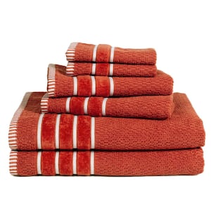 6-Piece Bath Towel Set 100% Cotton Rice Weave Pattern (Brick Orange)