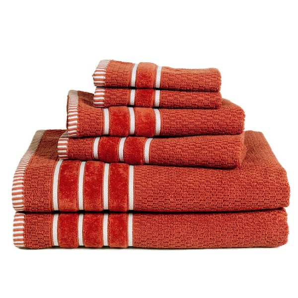 Unbranded 6-Piece Bath Towel Set 100% Cotton Rice Weave Pattern (Brick Orange)