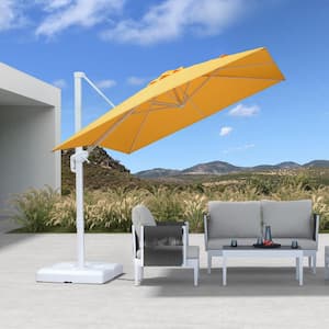 8 ft. Square Outdoor Patio Cantilever Umbrella White Aluminum Offset 360° Rotation Umbrella in Yellow