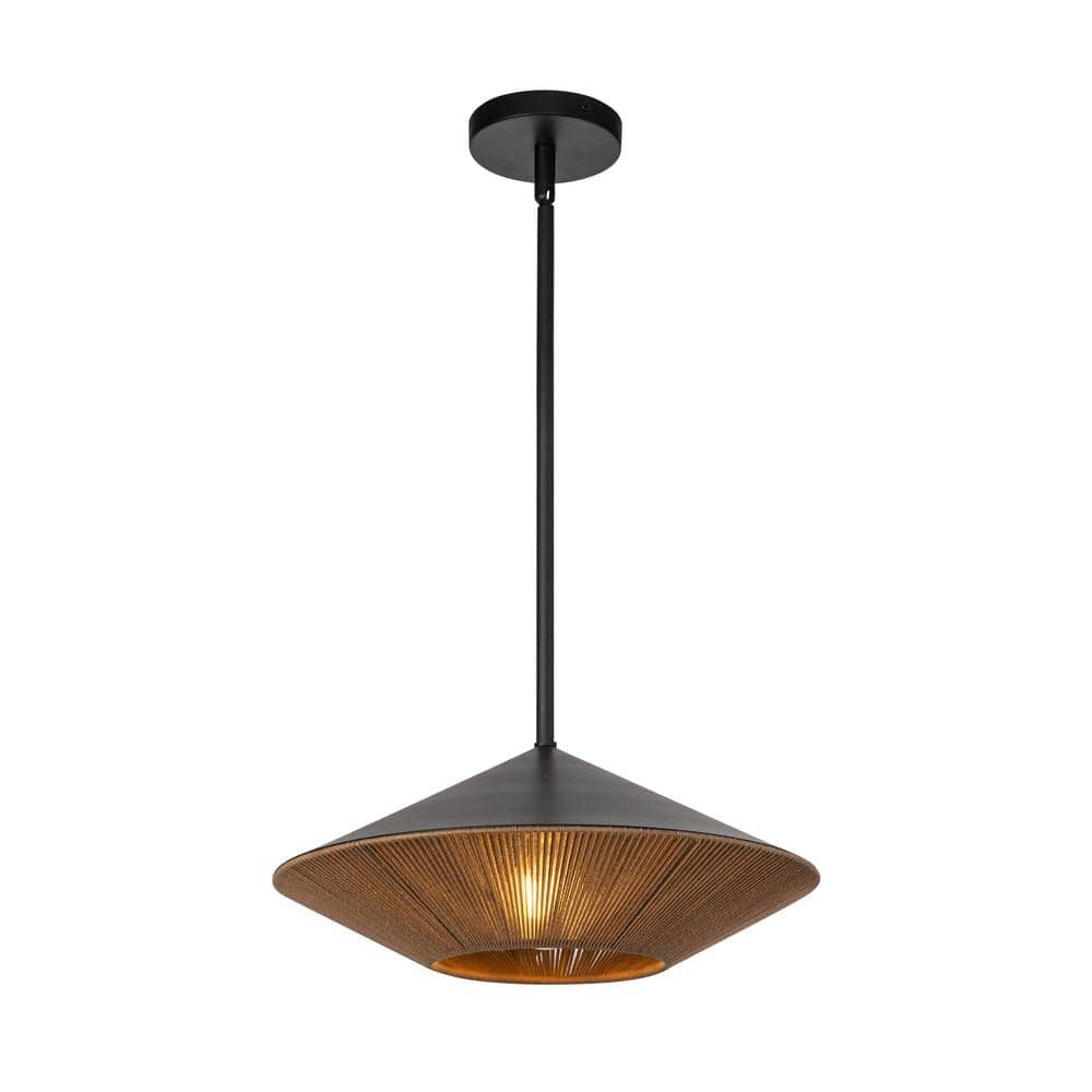 Daphne 15 in. 1 Light 60-Watt Matte Black/Brown Cotton Rope Pendant Light price history on PriceWatchPro