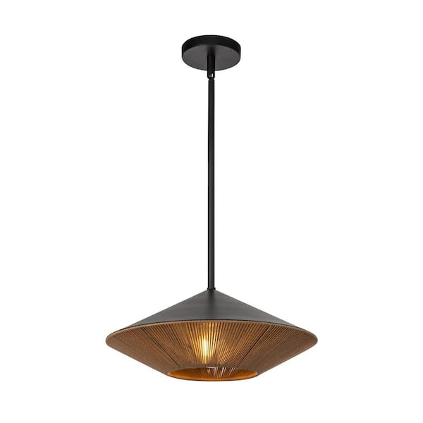ALORA MOOD Daphne 15 in. 1 Light 60-Watt Matte Black/Brown Cotton Rope Pendant Light