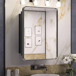 24 in. W x 32 in. H Rectangular Black Aluminum Alloy Framed Recessed/Surface Mount Medicine Cabinet with Mirror