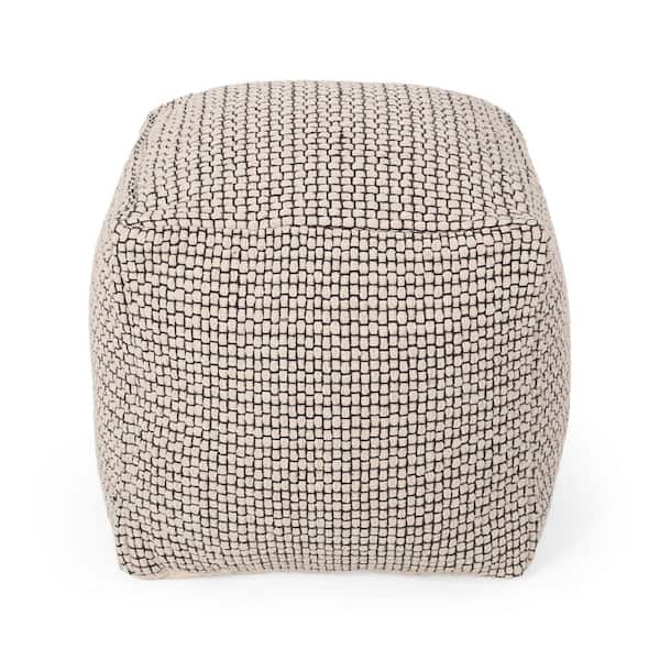 Noble House Bancker Natural and Black Fabric Cube Pouf
