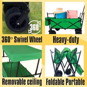 4 cu. ft. Polyester Fabric Portable Garden Cart Camping Foldable Folding Wagon in Green