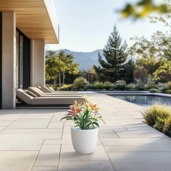 10 in. Small Crisp White(Enhanced Interior) Concrete Round Planter / Pot with Drainage Holes